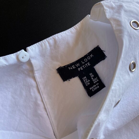 New Look White Cotton Metal Grommet Eyelet Detailing Trim Top Size 6 Petite - Picture 5 of 8